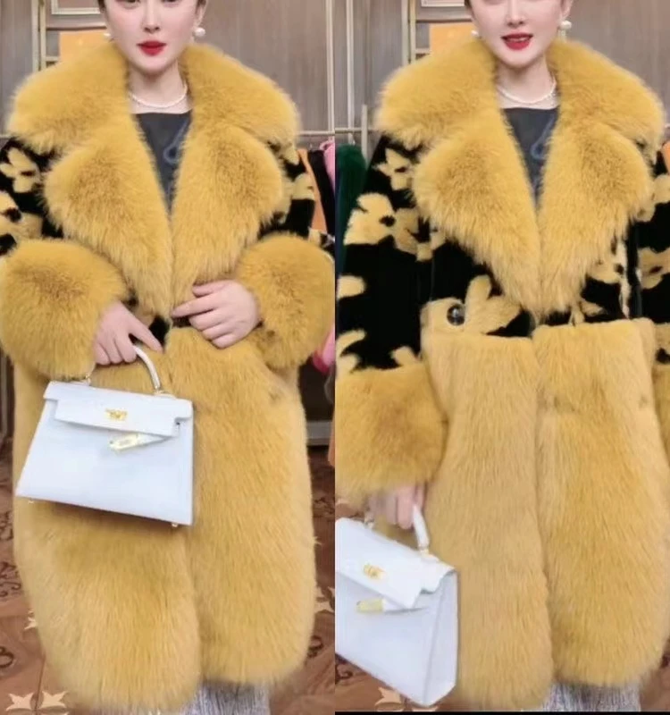 2023 Dignified Autumn Winter Environmental Protection Furry Imitation Fox Fur Collar Coat Fashion High-End Mink Faux Fur Outwear