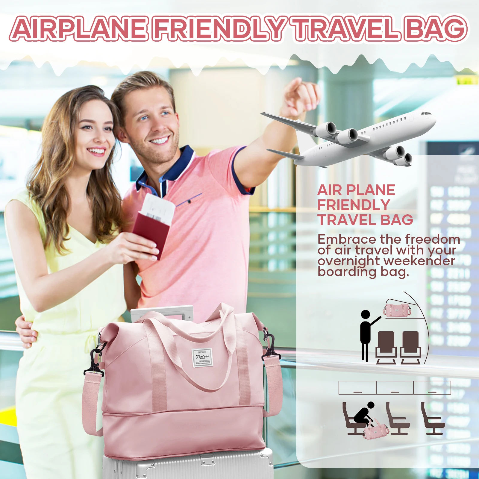 Large Capacity Lightweight Women's Travel Overnight Bag Gym, Outdoor, Business Trips Travel Bag，Weekend Luggage Fitness Handbag