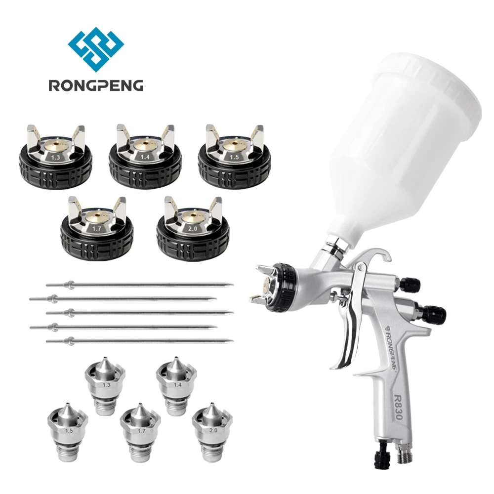 

RONGPENG Professional LVLP Spray Gun R830 Car Finish Painting 1.3/1.4/1.5/1.7/2.0mm Nozzle 600cc Cup Gravity Spray Gun Airbrush