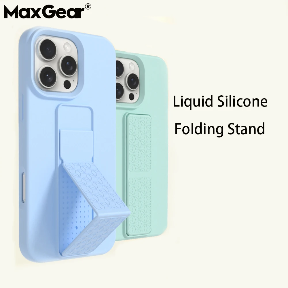 Liquid Soft Silicone Phone Case with Invisible Folding Stand Holder - Air Shockproof Cover