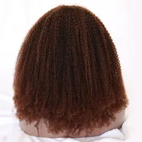 Perruque Lace Closure Wig Remy Indienne Naturelle, Cheveux Crépus Bouclés, Brun Foncé, 4C 3