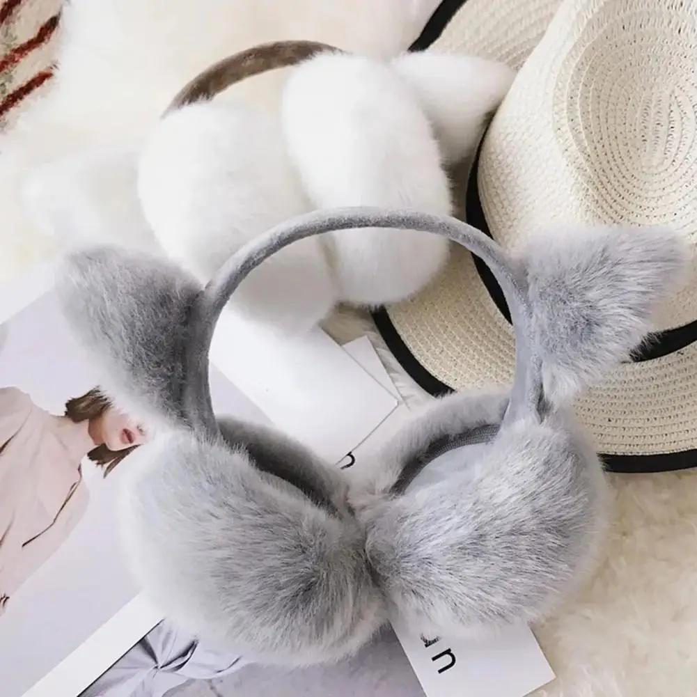 Cute Cat Ears Women Earmuffs Faux Fur Ear Warmer Super Soft Solid Color Women Earmuffs Ear Cover Winter Thermal