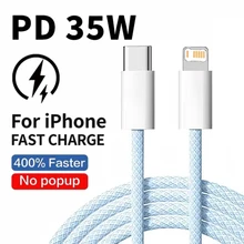 아이폰 13 14 Pro Max 11 12 mini X XR XS Max 7 8 Plus용 35W 고속 충전 PD 케이블 (브레이드) USB-C 데이터 케이블 1m 2m