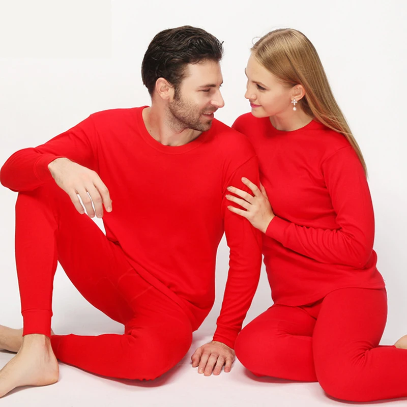 Thermal Underwear Set Men Women Cotton Wedding Red Long Johns