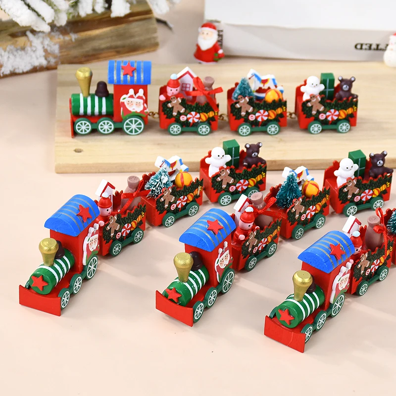 Christmas Wooden Train 4 Knot Hand-assembled Train Toy Merry Christmas ...