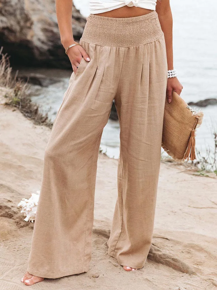 

Women's Wide Leg Pants Loose Cotton Linen Trousers Women Summer Elastic Waist Solid Full Length Oversize Pants Streetwear