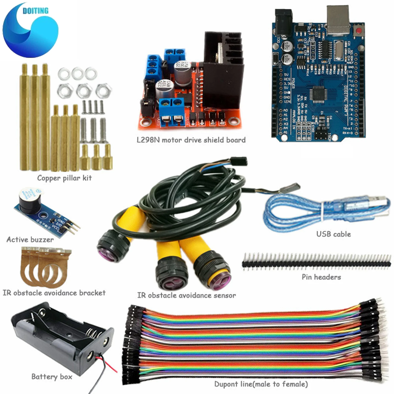 

Набор для обхода препятствий для робота-танка с моторным приводом L298N + плата UNO R3 для Arduino + ИК-датчик препятствий, Набор для творчества