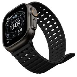 Premium Magnetic Silicone Strap for Smartwatches - Breathable Design, 49mm to 44mm Adjustable Bracelet (Black)