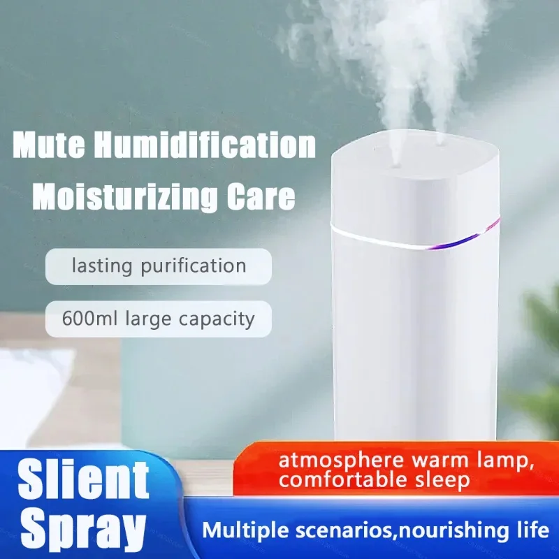 Air Humidifier Dual Spout High Capacity Essential Oil Diffuser Cool Mist Maker Silent NightLight For Home Car Office