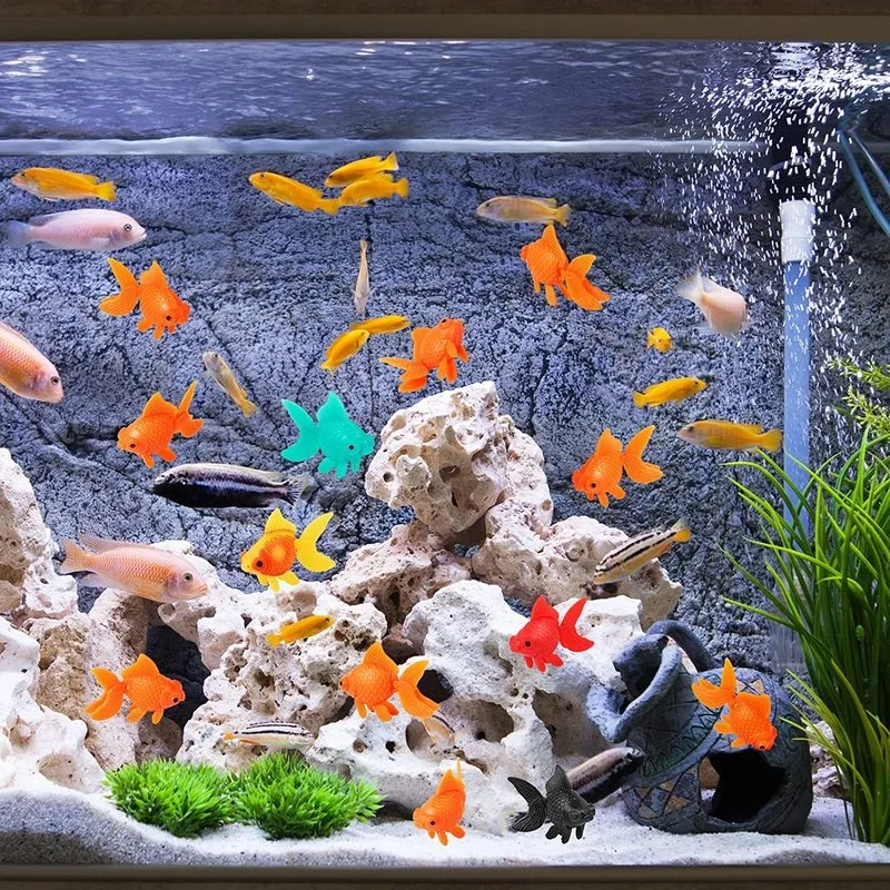 7 Pieces Artificial Fish Fish Bowl Tank Aquarium Decor Moving Floating Glodfish Ornament Plastic Gold for Party Decor