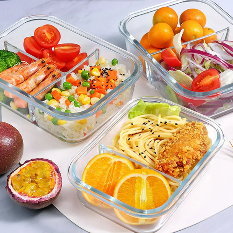 BORREY Lunch Box Glass Microwave Rectangle Glass Lunch Box With