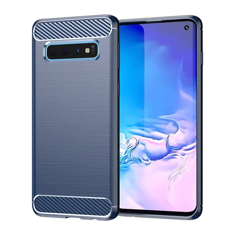 Shockproof Carbon Fiber Brushed TPU Silicone Case for Samsung Galaxy S10 Series