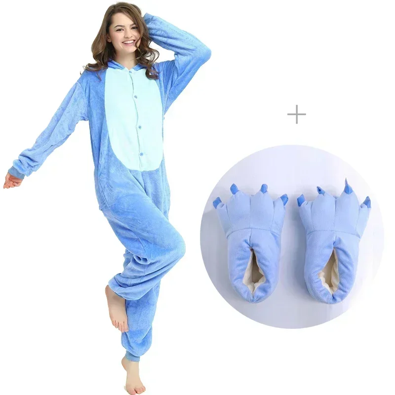 Unisex Anime Onesies Hooded Jumpsuits Kigurumi Family Matching Pajamas Winter Flannel Couple Stitch Pijamas adult pajamas