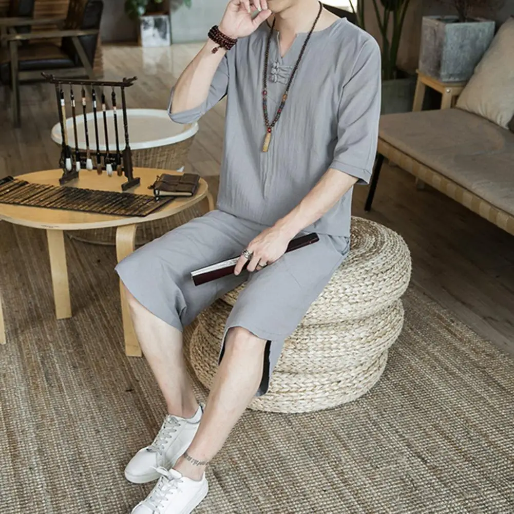 

Комплект спортивной одежды для активного отдыха для мужчин и женщин, топ с V-образным вырезом и короткими рукавами, укороченные брюки с эластичным поясом и карманами, повседневная одежда для активного отдыха, лето