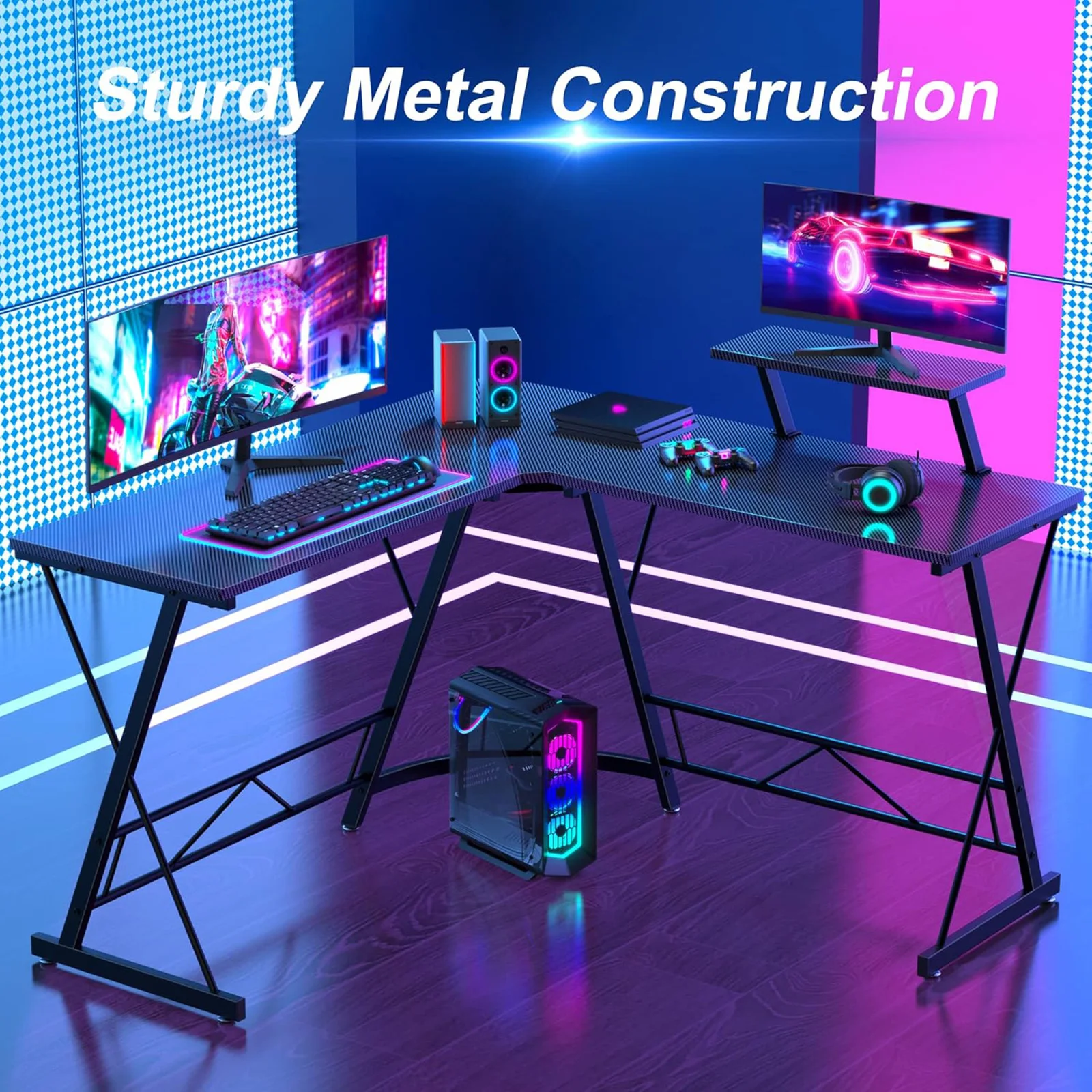 مكتب على شكل حرف L مع حامل شاشة 120 سم