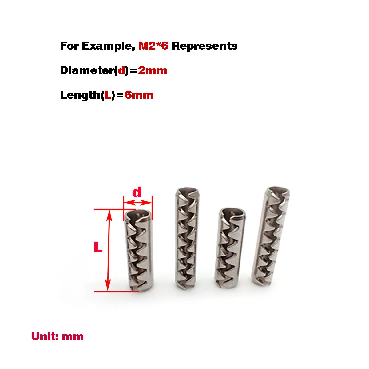 Exacpille élastique ouverte dentée en acier inoxydable 304, goupille cylindrique dentée