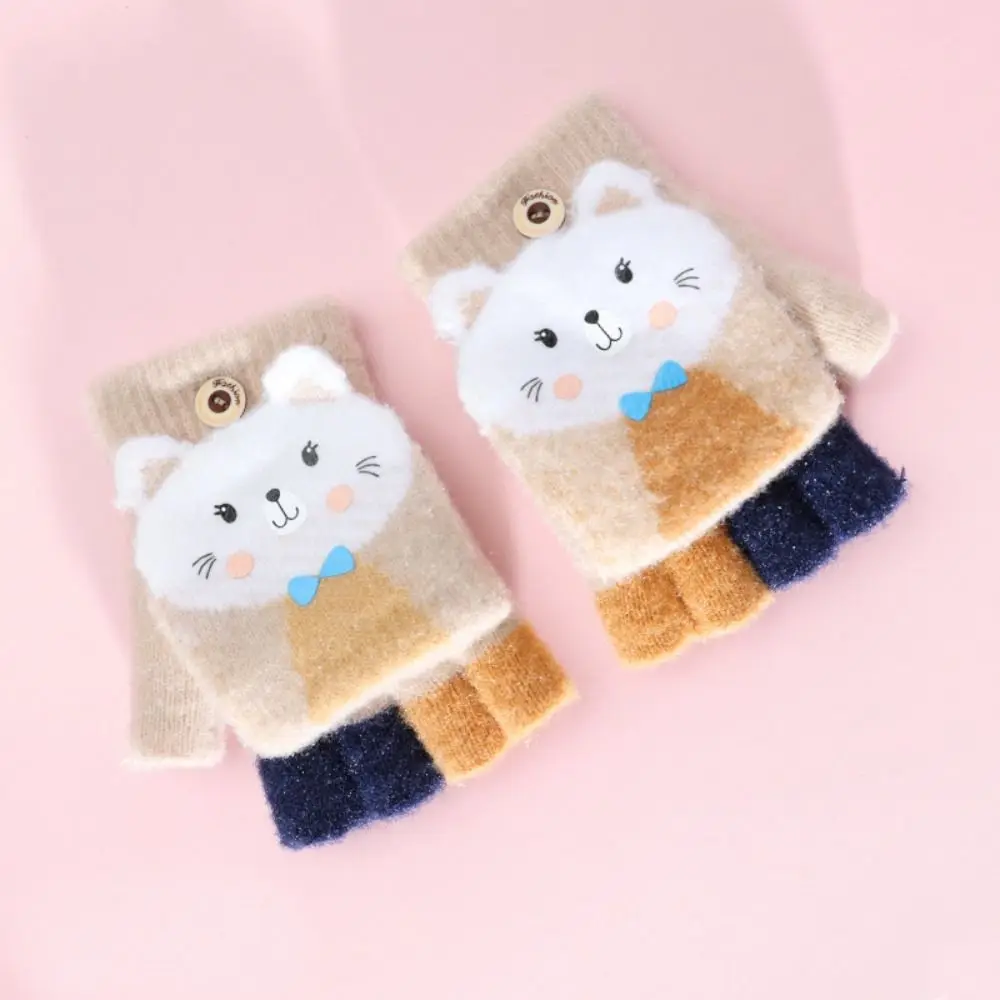 Knitted Fingerless Gloves for Girls Cartoon Cat Ears Baby Mittens Warm Children Winter Half Finger Gloves Baby Accessories 2