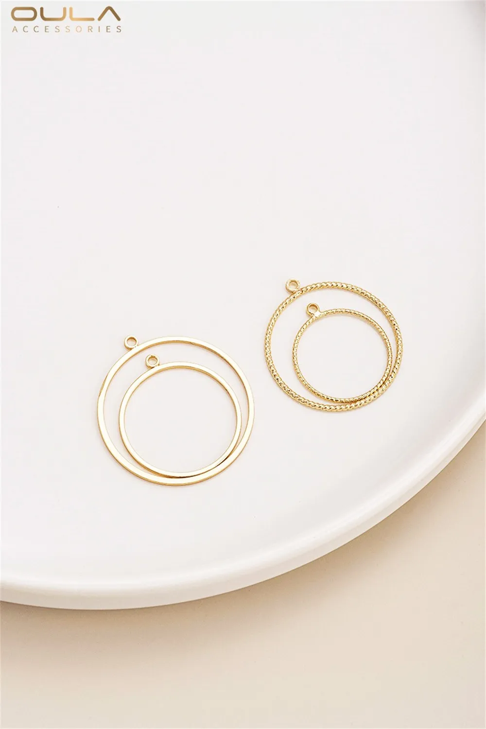 1pcs 14K 금도금 기하학적 프레임 펜던트, 라운드 워터 드롭 삼각형 하트 모..