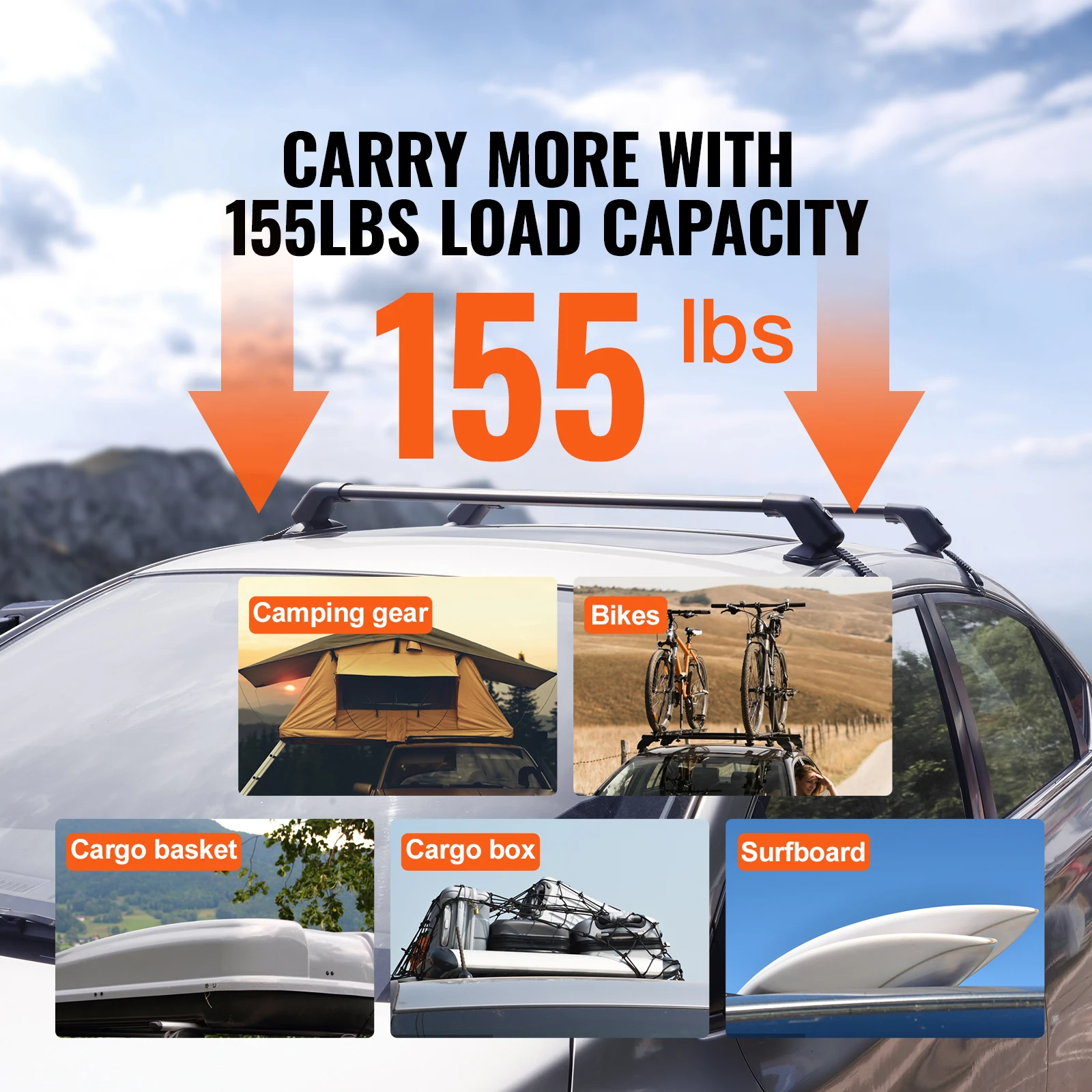 Car Roof Rack Strap 155lbs Universal Aluminum Roof Rack Crossbars Adjustable with Lock for SUV & Vans Car Exterior Parts