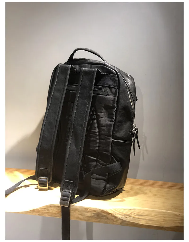 Fashion luxury genuine leather men women's black backpack casual outdoor travel high quality natural real cowhide laptop bagpack