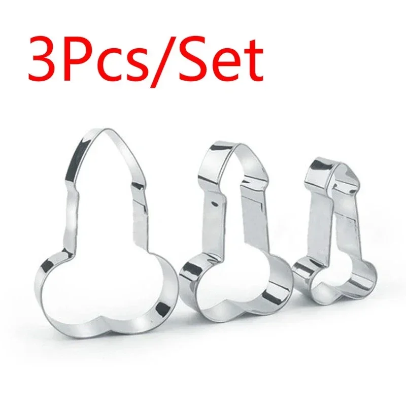 3D Stainless Steel Penis Cookies Cake Tools Dick Fondant Mold Baking Decor Cookie Cutter Cookie Mould Cake Lace Mold Fondant Cutter Cookie Printing Mold Baking Mold Cookie Maker Press Kit Baking Decorating Tools 3Pcs/Set