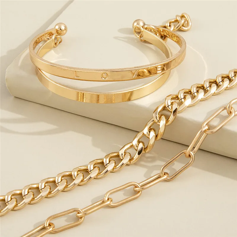 YOBEST Punk Letter Cuff Bracelets Set for Women, Gold Color Chain, Wedding Jewelry Accessories, 2025 New Fashion Bangles 2
