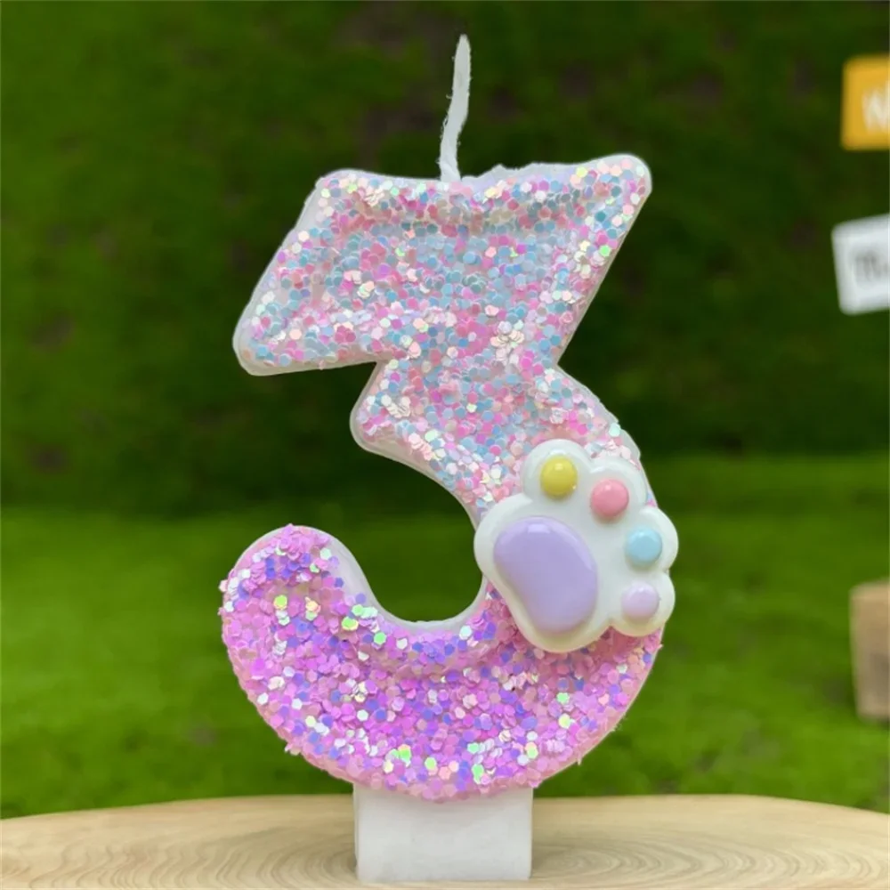 Neue 3D-Zahlenkerzen zum Dekorieren von Kuchen, glitzernde rosa Klaue, Themennummernkerzen, Kuchendekoration, Geburtstagsfeier, Kuchendekorationskerzen – Detail 3