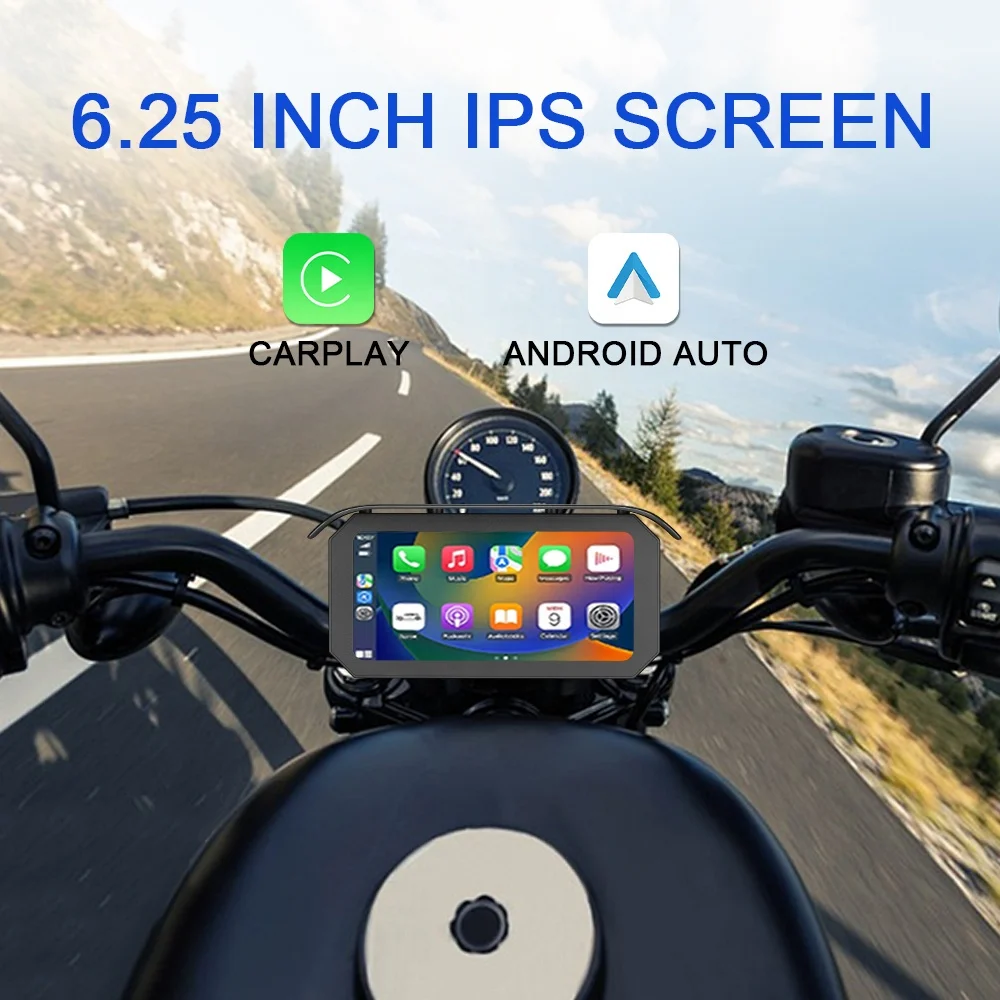 6.25인치 방수 무선 카플레이 안드로이드 오토 GPS 네비게이터 (오토바이용, 터치 TPMS DVR 및 카플레이 탑재)