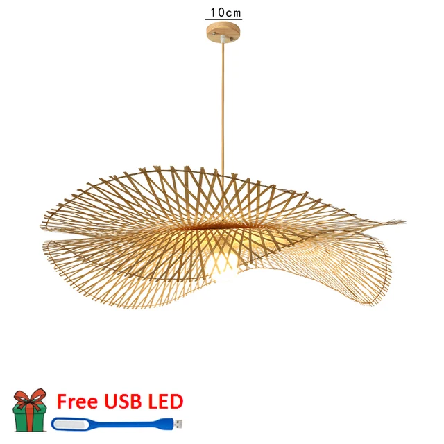 Chinese Style Bamboo Woven Wicker Pendant Lights Natural Rattan Shade Cap Hanging Lamp Restaurant Hotel Bedroom Lighting Fixture Double 03