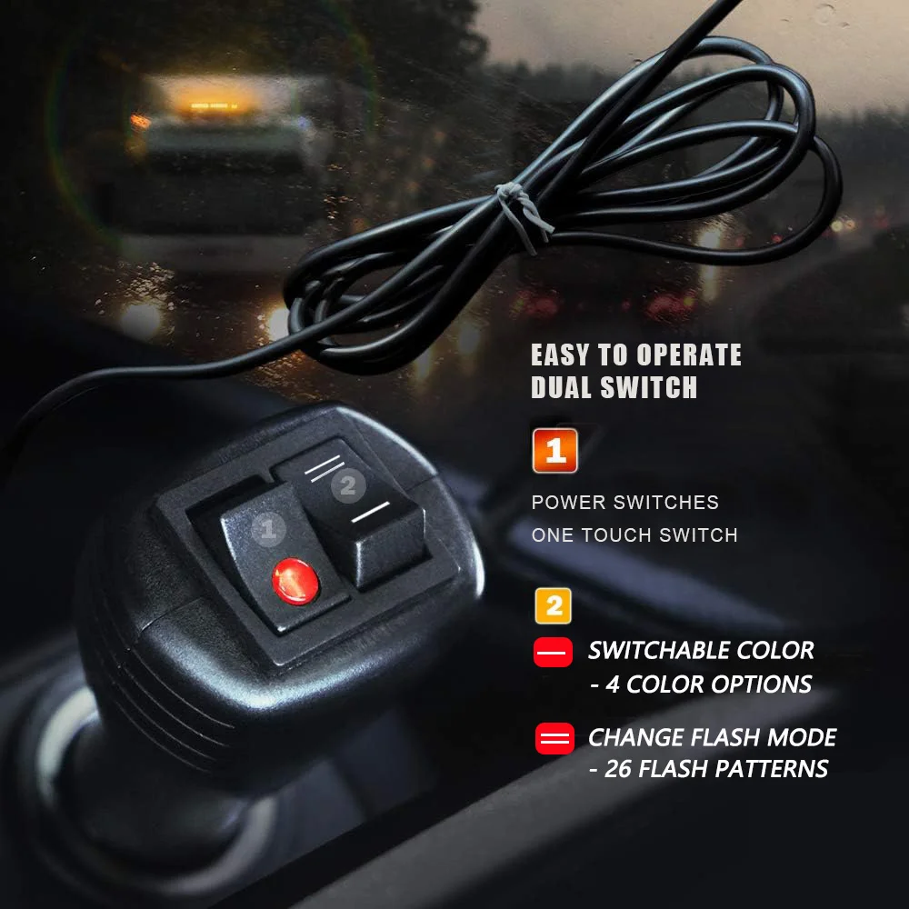 17 Inch LED Strobe Light Bar,26 Flashing Modes High Intensity Emergency Hazard Warning Beacon Light With Magnetic Base For Car T