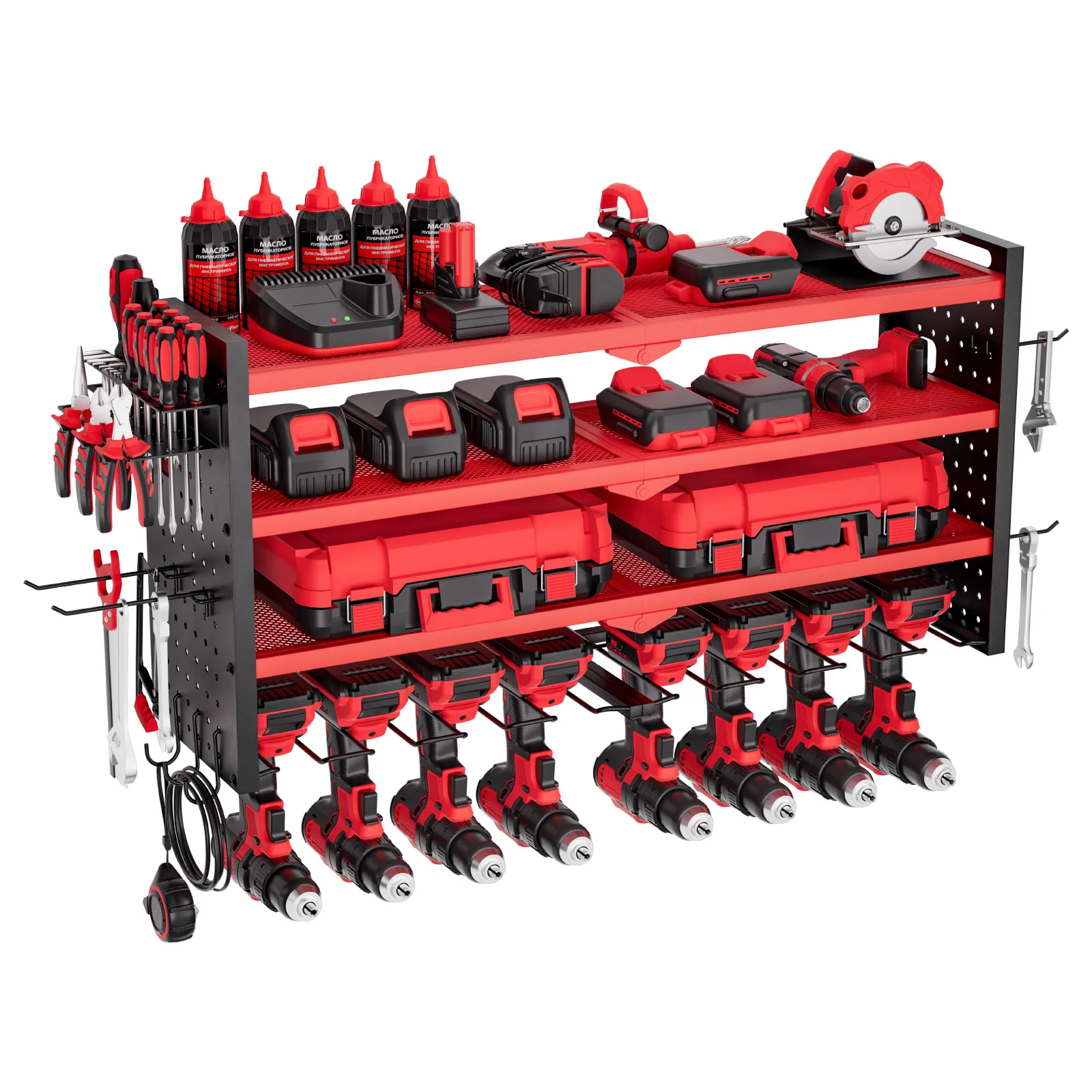 SucceBuy 4-Layer Hand Power Tool Organizer Rack Wall Mounted Pegboards Electric Drill Storage Holder for Garage Workshop