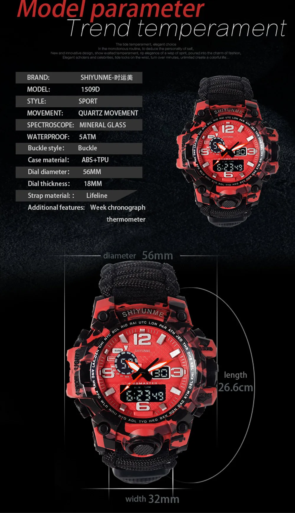 Men Camouflage Military Sports Digital Watches Compass Outdoor Survival Multi-function Waterproof Men's Watch Relogio Masculino