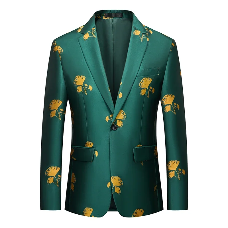New Men Trendy Floral Suit Jacket Fashion Male Dance Party Bar KTV Stage Performance Tuxedo Dress Slim Fit Blazer
