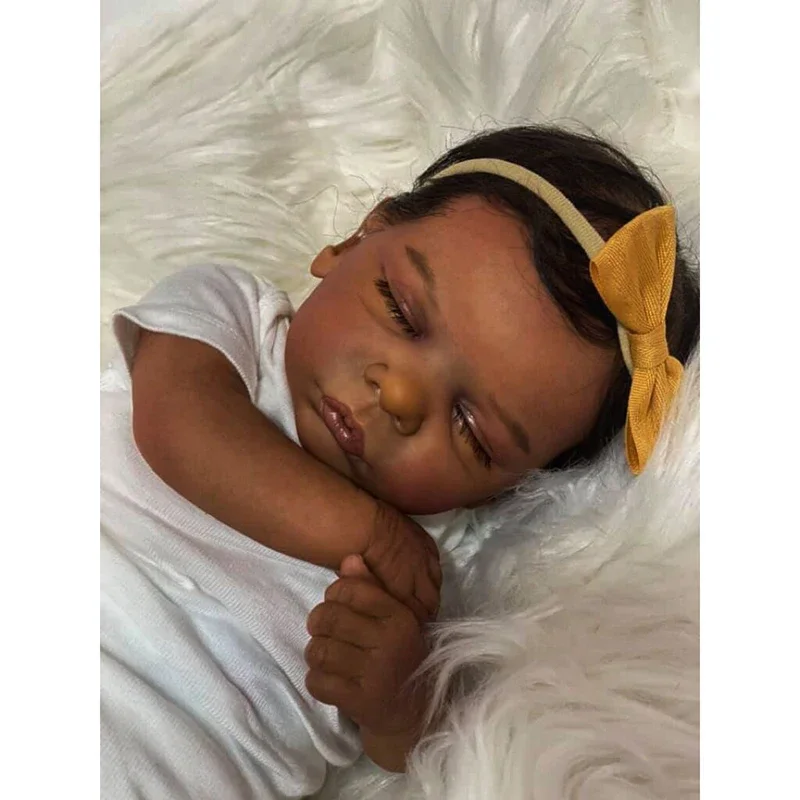 

19inch Already Painted Finished Reborn Sleeping Romy Dark Skin Baby Doll Lifelike Soft Touch 3D Skin Hand-Root Hair