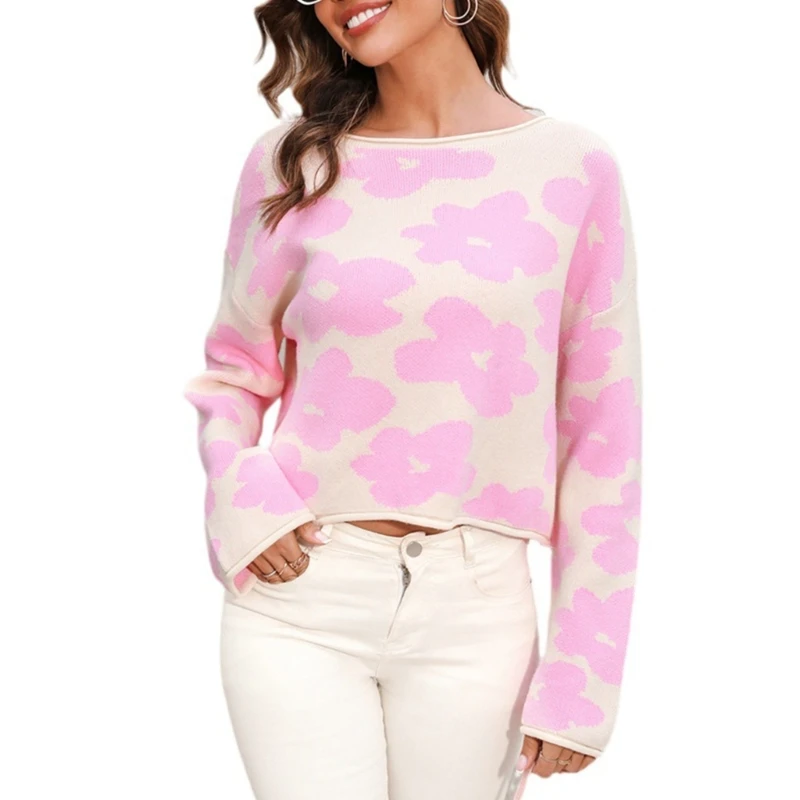 

Casual Knitwear Pullover Sweater Neck Loose Long Sleeve Knit Jumper Top