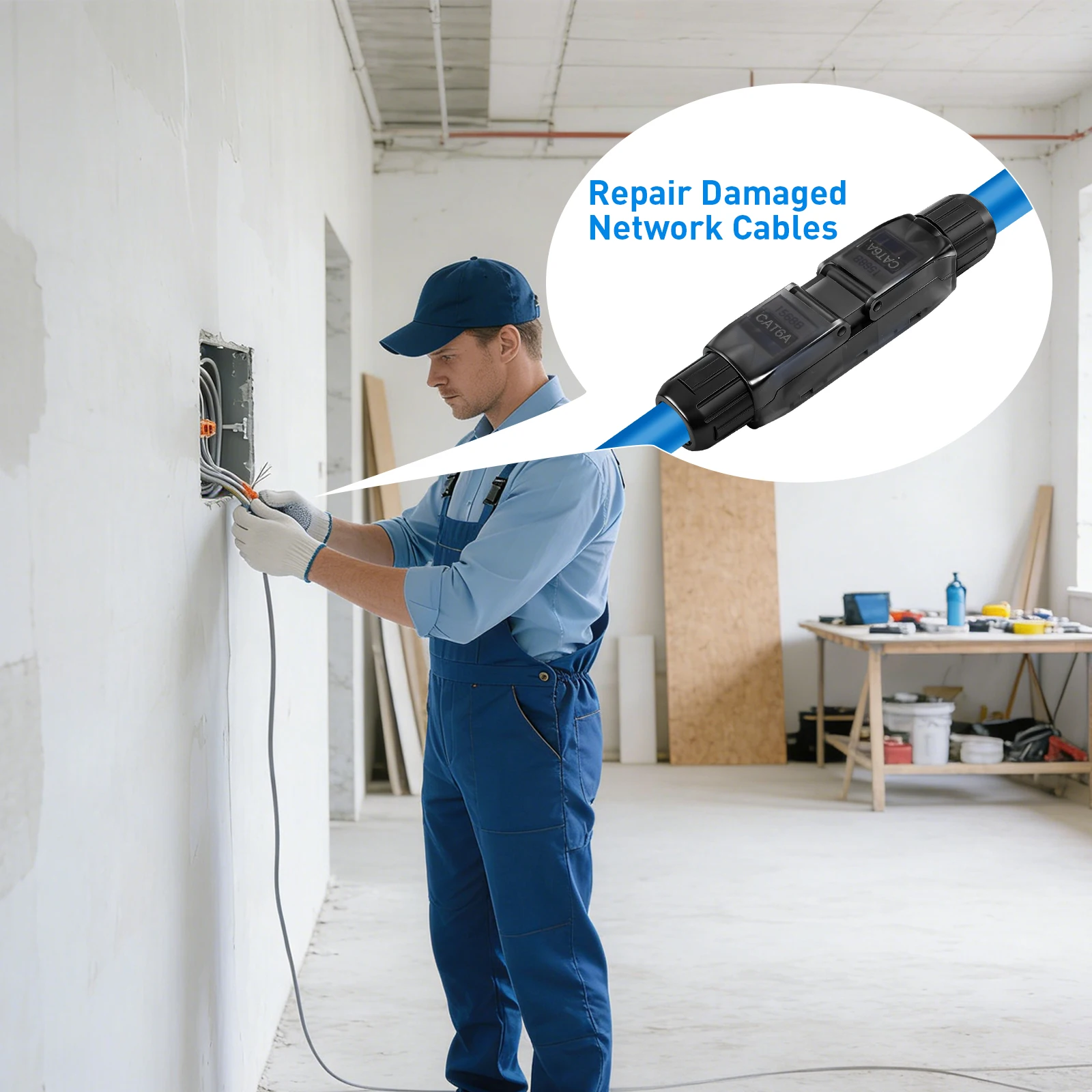 ZoeRax CAT6A RJ45-Koppler, doppelköpfiger, abgeschirmter Steckverbinder, 10 Gbit/s Ethernet-Kabelverlängerung für 22–24 AWG Netzwerkreparatur/-erweiterung – Detail 5