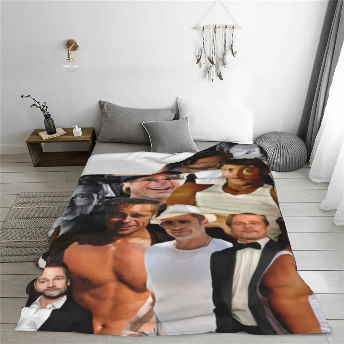 B-Brad Pitts Photo Blanket Actor Picnic Flannel Throw Blanket Warm Soft Outdoor Custom Bedspread Gift 5