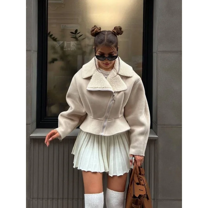 

Sandro Rivers Winter Short Lapels Women's Coat Fashionable Women's Clothing Long Sleeve Solid Color Short Coat for Women