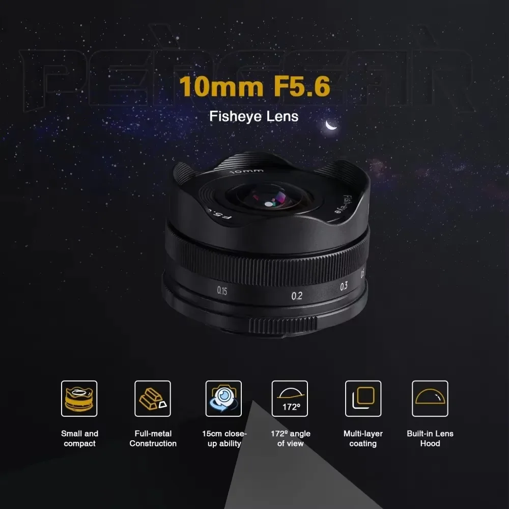 PERGEAR 10mm F5.6 APS-C Ultra-Wide Fisheye Manual Focus Lens for