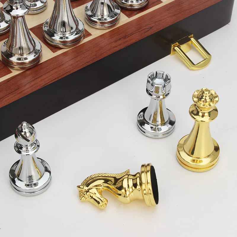Professional Metal Chess Folding Wooden Checkerboard Puzzle Chess Game