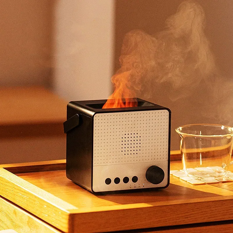 Air Humidifier with Bluetooth Fire Flame USB Aroma Diffuser Ultrasonic Speaker for Bedroom White Noise Aromatherapy Oil Diffuser flame humidifiers essential oil diffuser fire with flame night light aromatherapy diffuser kids humidifiers bedroom office