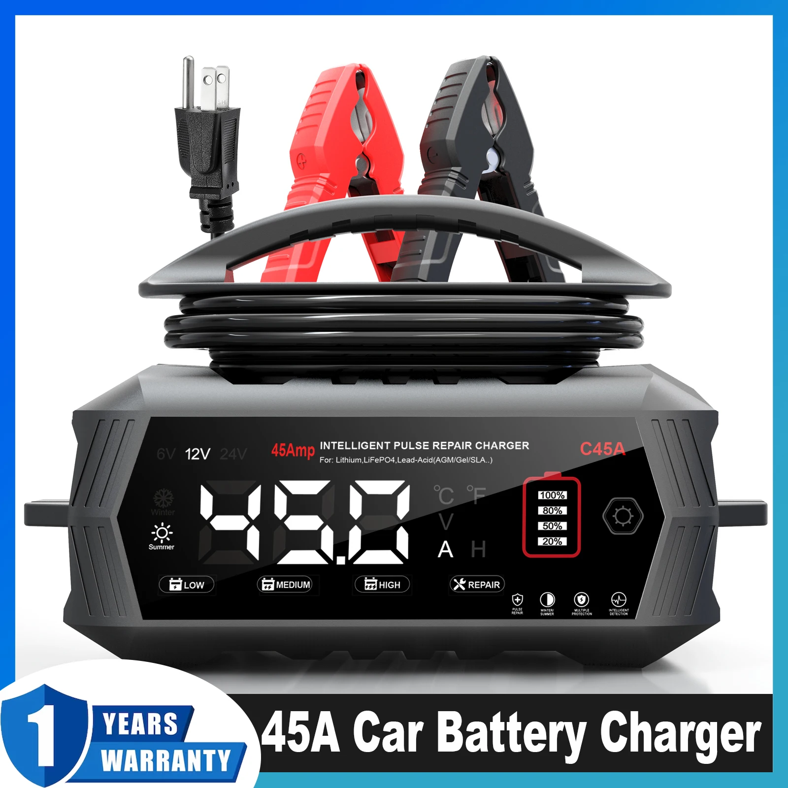 New45A6V/12V/24VPortableCarBatteryChargerforAutoMotorLithiumLiFePO4Lead-acidAGMWET9-StageSmartChargeMaintainer-AliExpress34