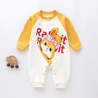 Newborn Clothes Infant Girls Cartoon Print Crewneck Bodysuit Toddler New Design Cotton Soft Color Blocking Long Sleeved Romper 4
