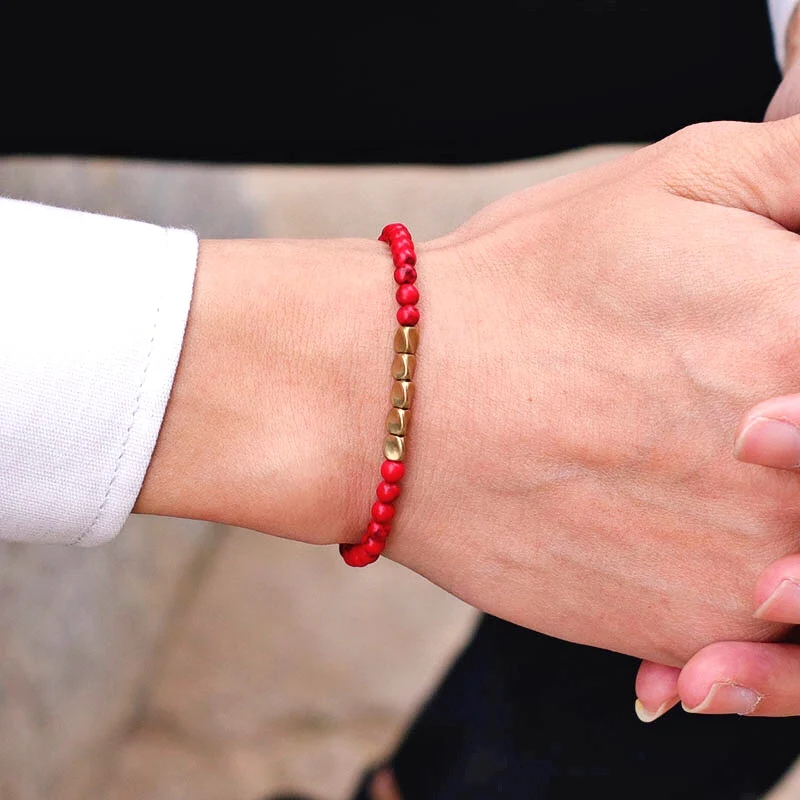 Mens Onyx Red Howlite Stone Bracelet Handmade Yoga Accessories
