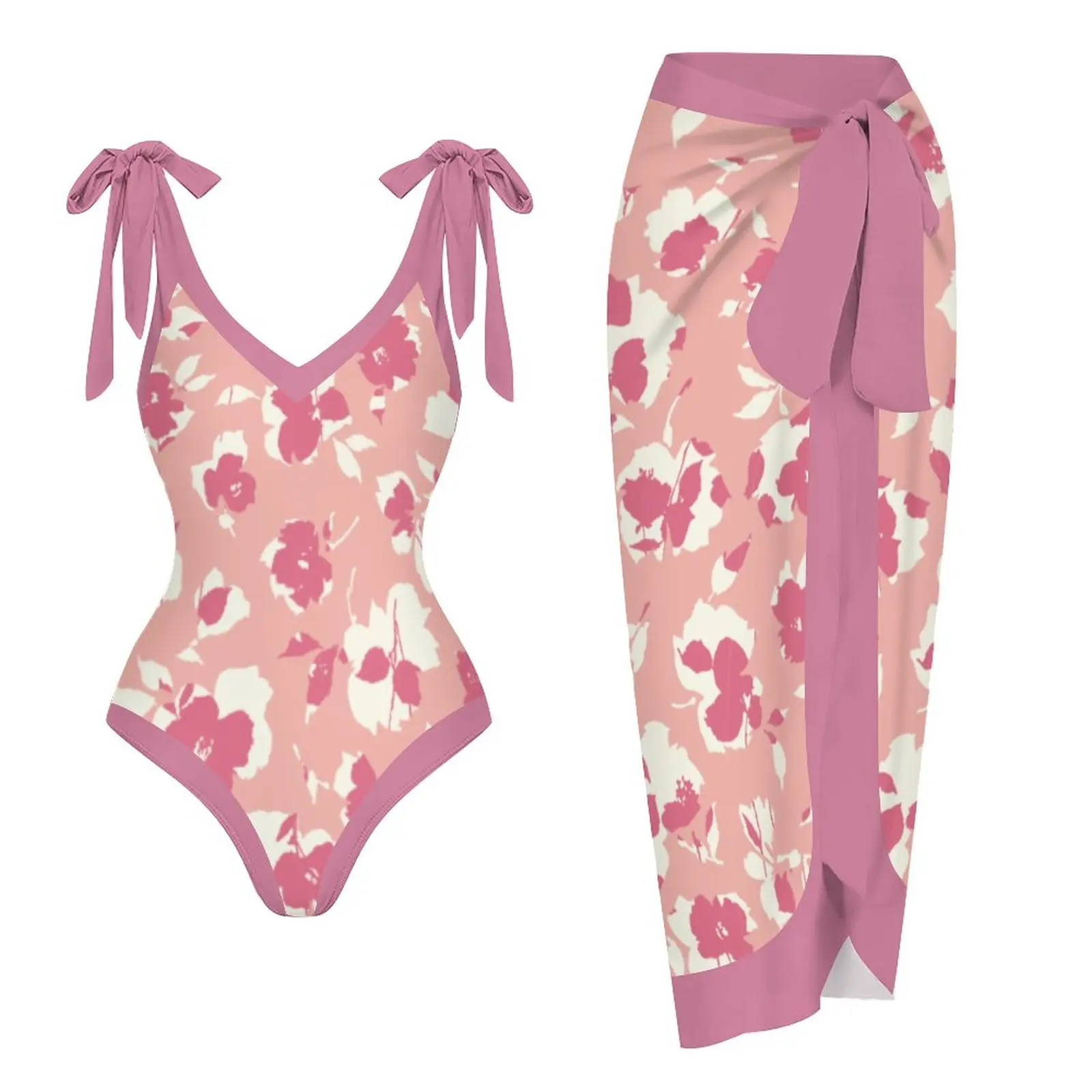 

2023 Push Up Women Bikini Set Pink Floral Printed Bikinis Strappy Bandage Swimwear Brazilian Biquini Bathing Suit Bathing Suit