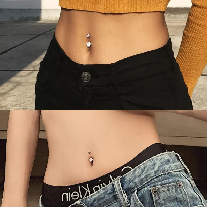 Body Jewelry Surgical Steel Crystal Zircon Flower Heart Dollar Letter Eye Pendant Belly Button Piercing Ring