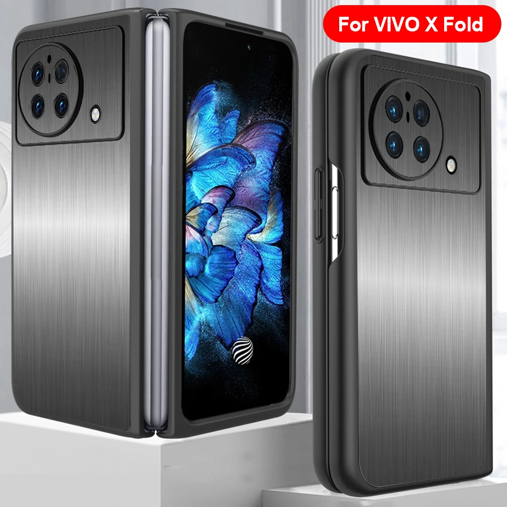 

Shockproof Case For VIVO X Fold 5G Case Stainless Steel Texture Hard PC Plastic Phone Capa Fundas for Vivo X Fold Cover