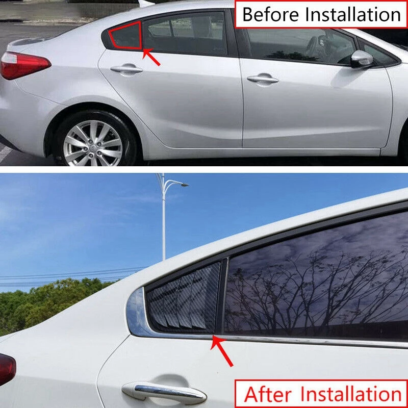 Car Rear Louver Window Side Shutter Cover Trim Sticker Vent Scoop Frame ABS Carbon Fiber Accessories For KIA Forte K3 2013-