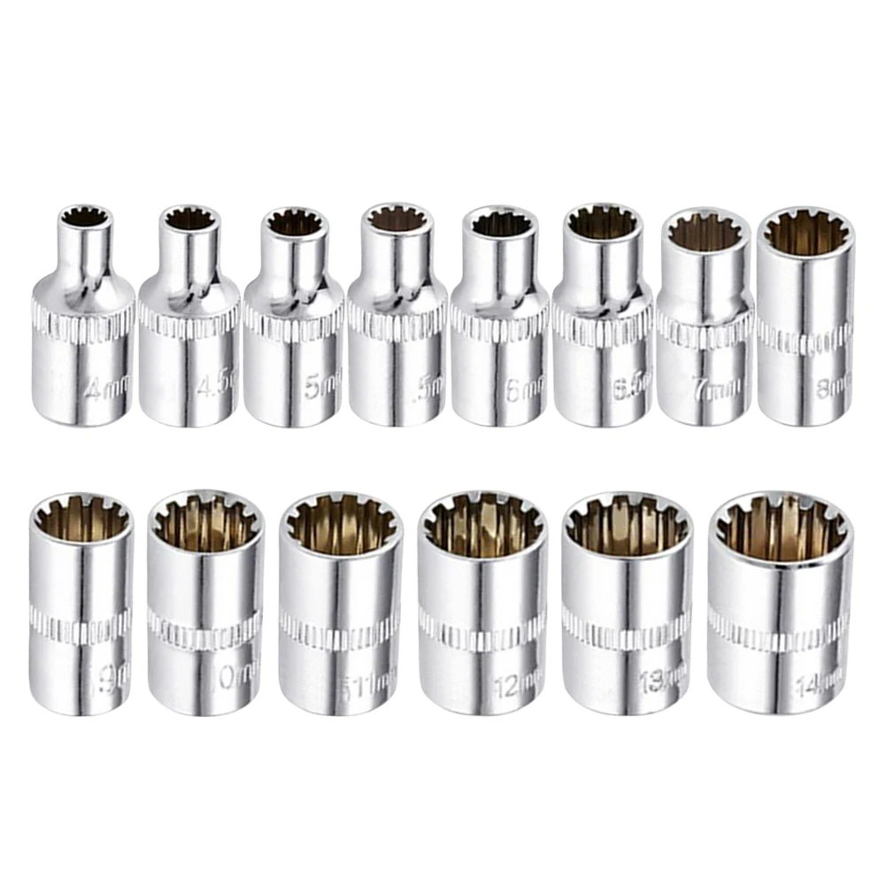 

12 Point Socket Bit Socket Wrench Set Hex Metric 1/4 Drive Torx Bit Ratchet Wrench Adapter 4/4.5/5/5.5/6/7/9/10/11/12/13/14mm