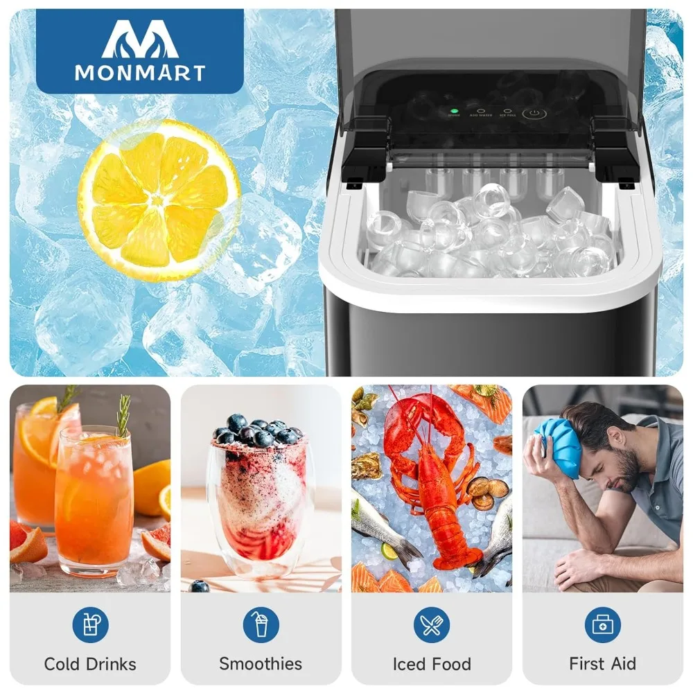 Ice Maker Countertop, LED Display Portable Ice Maker Machine with Handle, 26.5lbs/24Hrs,8 Cubes in 6 Mins,fr Home Kitchen,Office 5